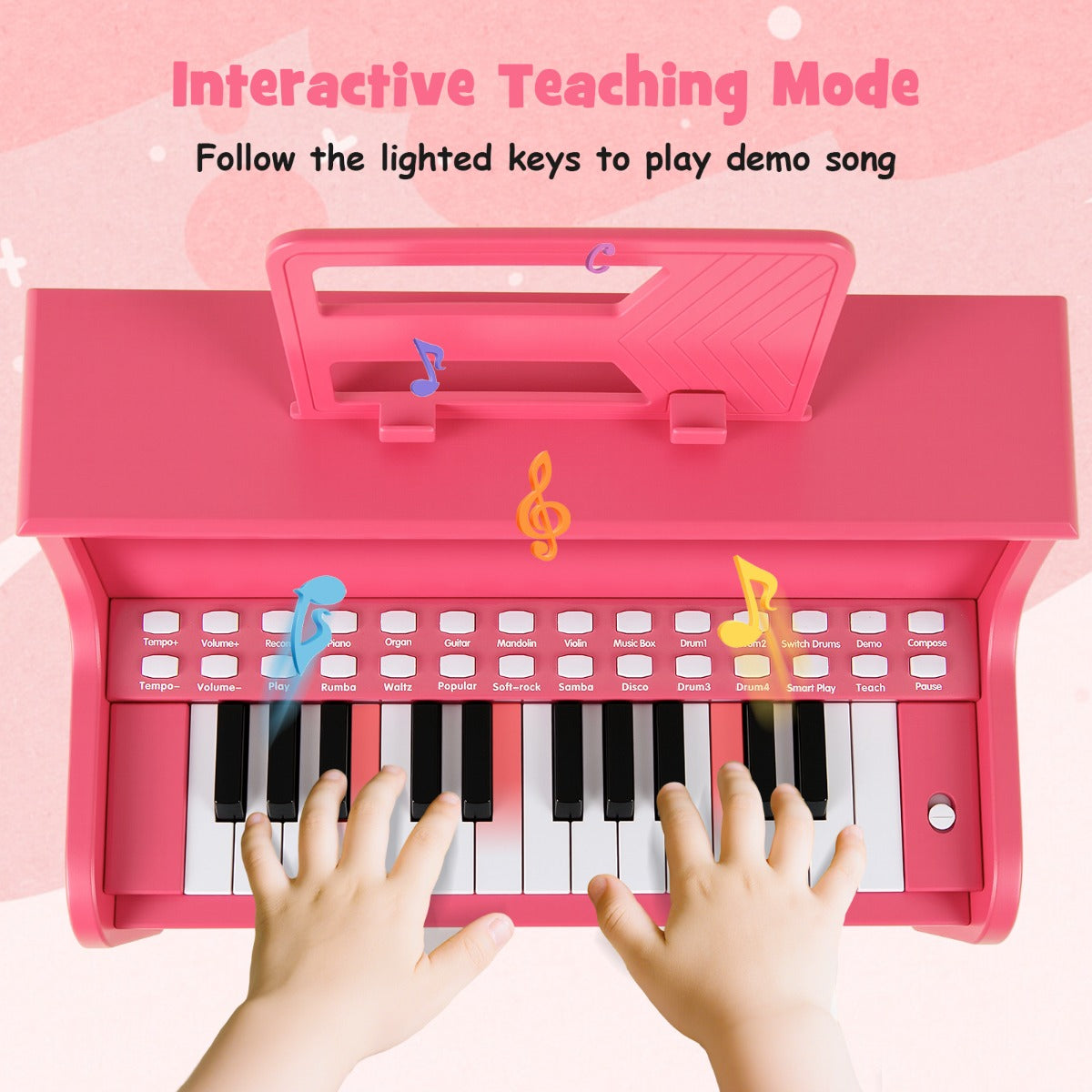 Livsk costway 25 toetsen kinderpiano met krukje mini elektronische piano roze 2