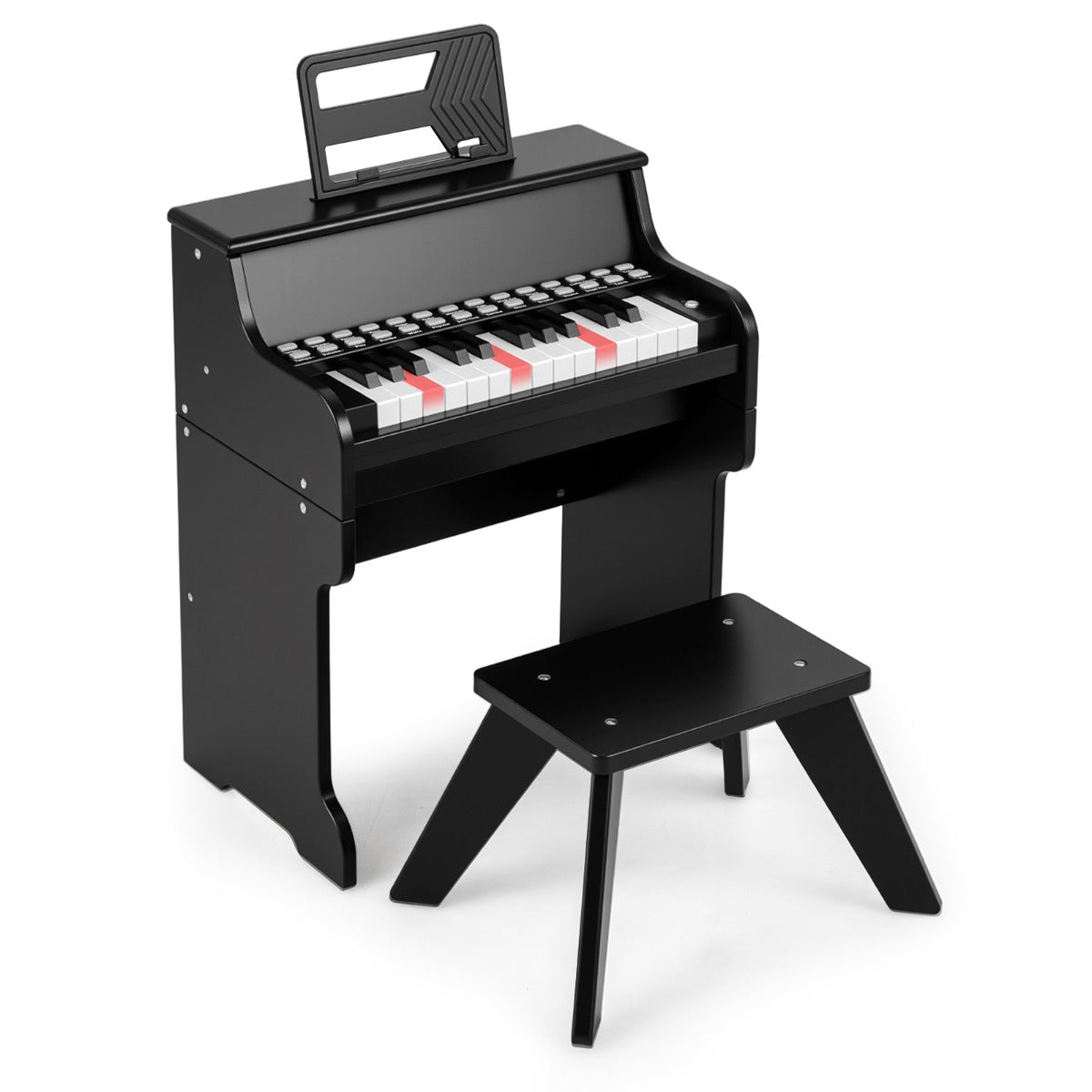 Livsk costway 25 toetsen kinderpiano met krukje mini elektronische piano zwart