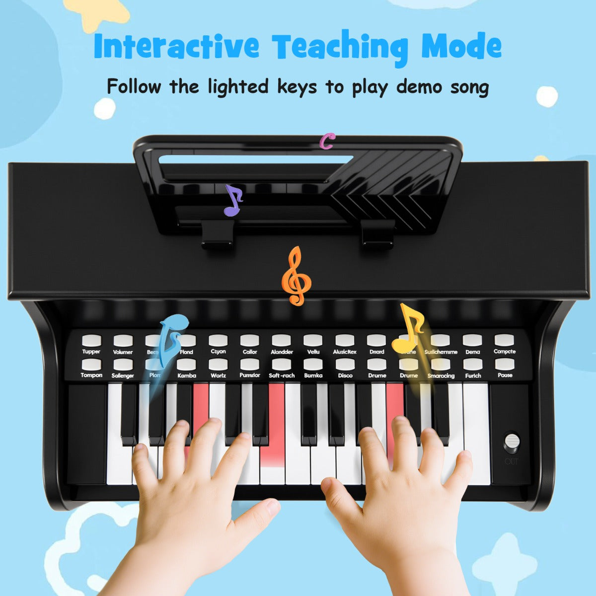 Livsk costway 25 toetsen kinderpiano met krukje mini elektronische piano zwart 2