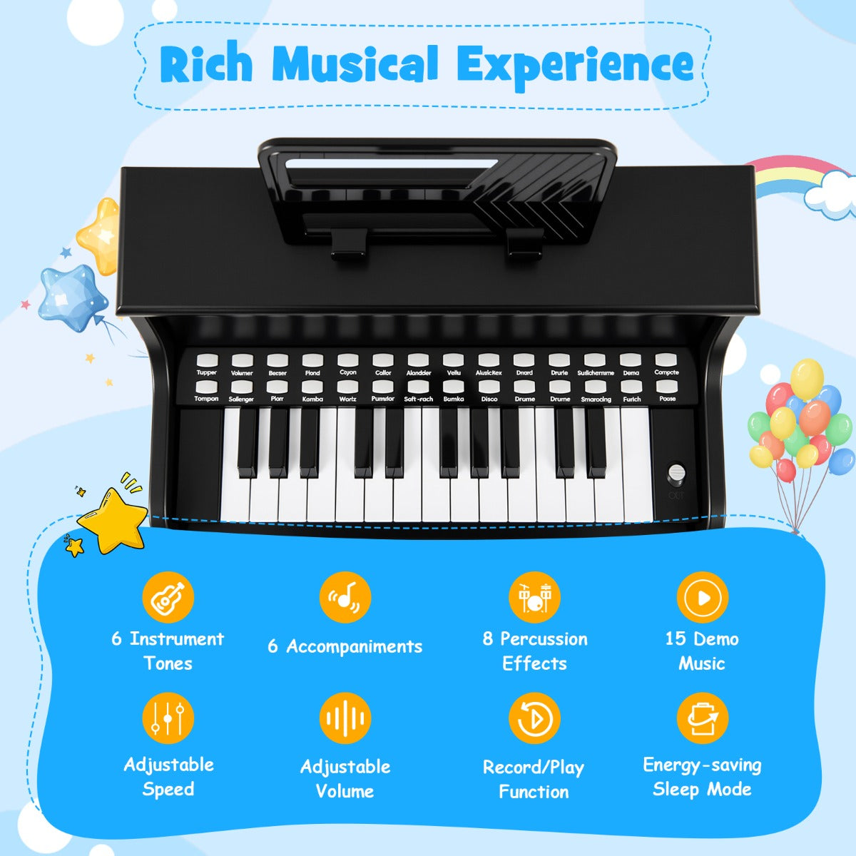 Livsk costway 25 toetsen kinderpiano met krukje mini elektronische piano zwart 3