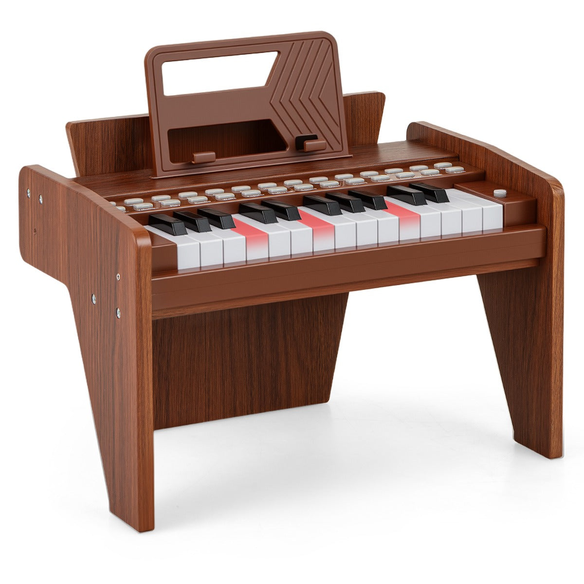 Livsk costway 25 toetsen mini digitale piano voor kinderen houten speelgoed met instelbaar tempo en volume bruin