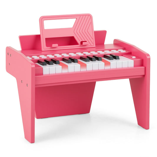 Livsk costway 25 toetsen mini digitale piano voor kinderen houten speelgoed met instelbaar tempo en volume roze