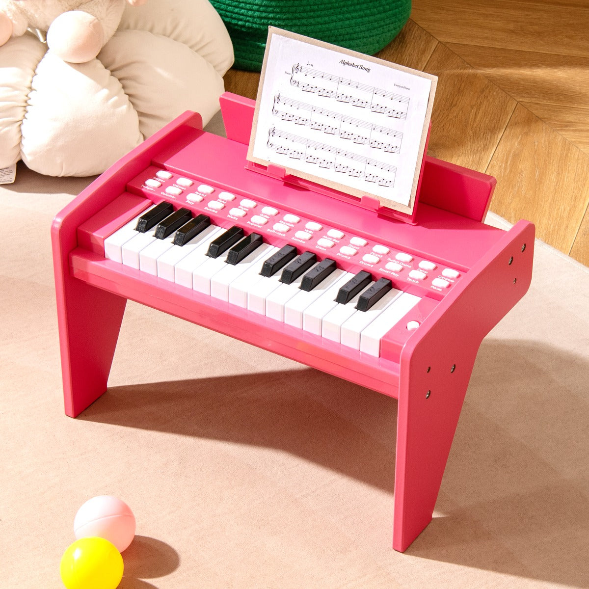 Livsk costway 25 toetsen mini digitale piano voor kinderen houten speelgoed met instelbaar tempo en volume roze 6