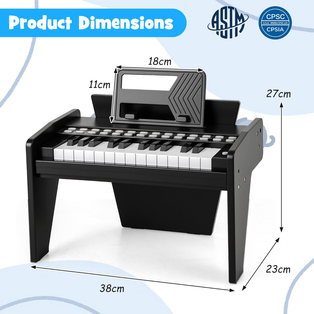 Livsk costway 25 toetsen mini digitale piano voor kinderen houten speelgoed met instelbaar tempo en volume zwart 1 1