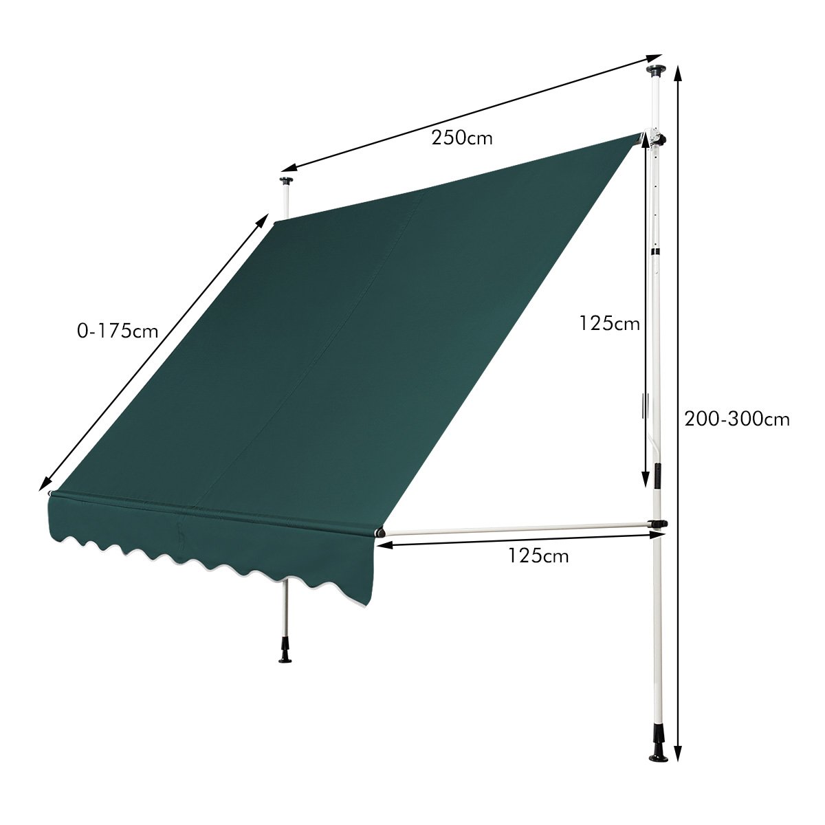 LIVSK Uitschuifbaar Zonnescherm - Weerbestendig Polyester - Hoogte Verstelbaar - Handmatige Slinger - Voor Balkon en Tuin - Groen