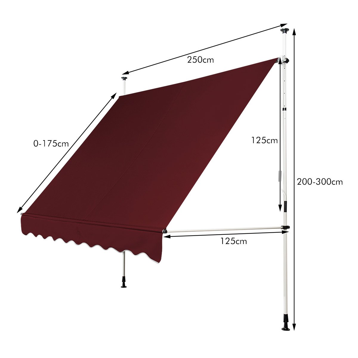 LIVSK Uitschuifbare Zonnescherm - Verstelbaar van 200 tot 300 cm - Weerbestendig Polyester - Aluminium Frame - Rood