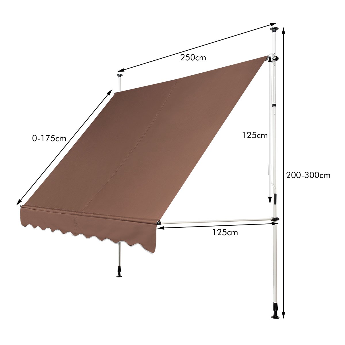 LIVSK Uitschuifbare Markies - Weerbestendig Polyester - Aluminium Frame - Handmatig Verstelbaar - 200-300 cm - Bruin