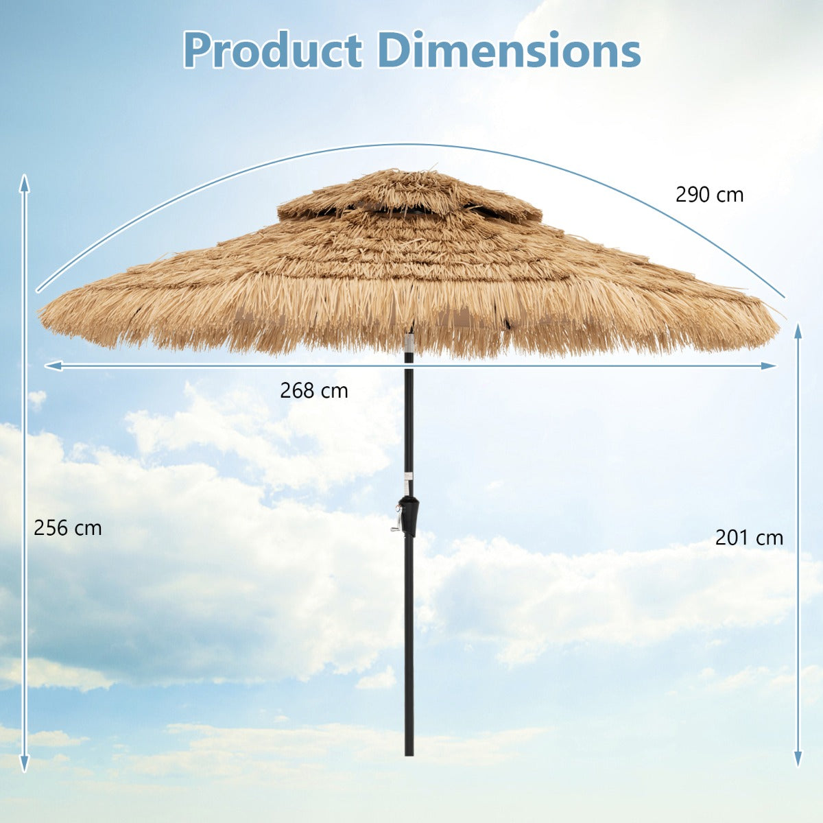 LIVSK Hawaiiaanse stijl parasol - Kantelbaar tot 35° - Ademend Polyester - LED Verlichting - Stabiel Frame - Naturel