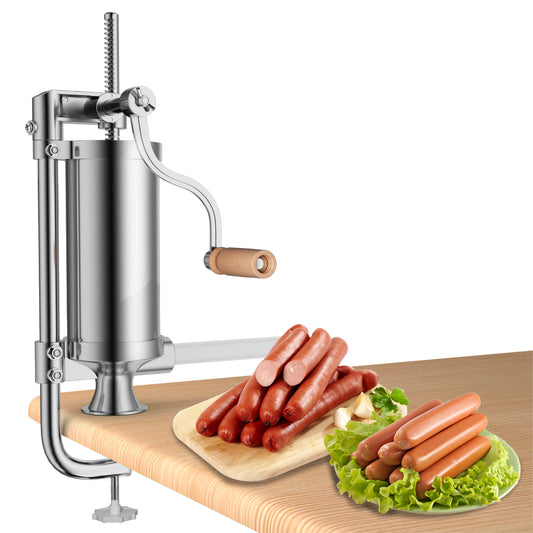 LIVSK Handmatige Worstmachine - 2,5 kg Capaciteit - 4 Vulbuizen - Tafelklem - Slipvrij - Roestvrij Staal - Zilver