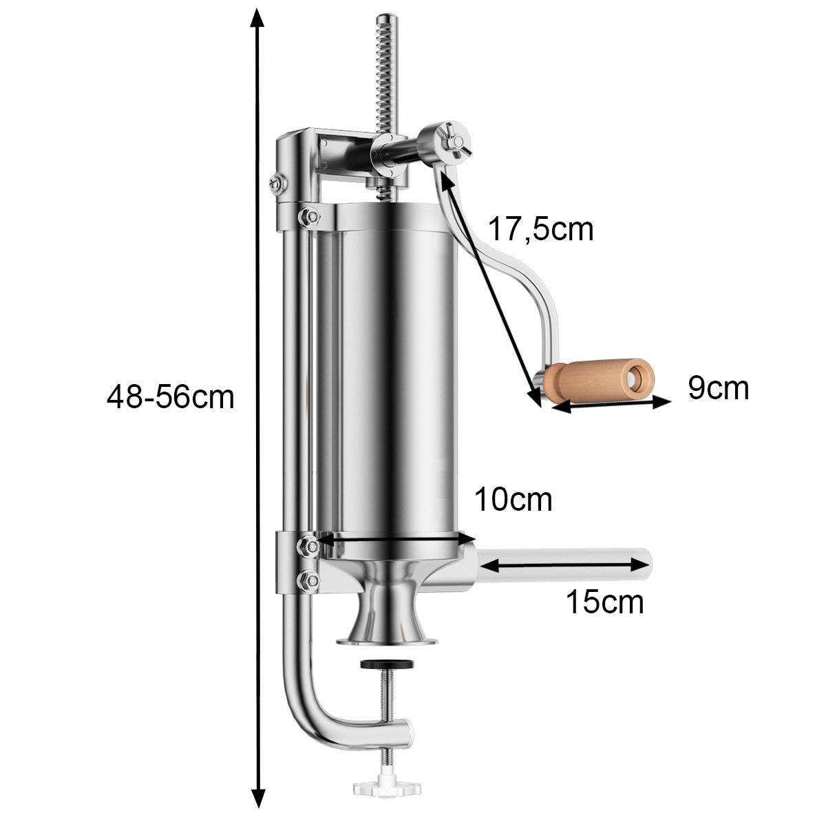 LIVSK Handmatige Worstmachine - 2,5 kg Capaciteit - 4 Vulbuizen - Tafelklem - Slipvrij - Roestvrij Staal - Zilver