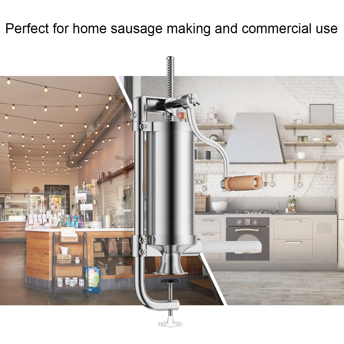LIVSK Handmatige Worstmachine - 2,5 kg Capaciteit - 4 Vulbuizen - Tafelklem - Slipvrij - Roestvrij Staal - Zilver