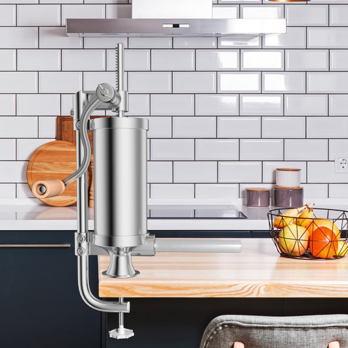 LIVSK Handmatige Worstmachine - 2,5 kg Capaciteit - 4 Vulbuizen - Tafelklem - Slipvrij - Roestvrij Staal - Zilver