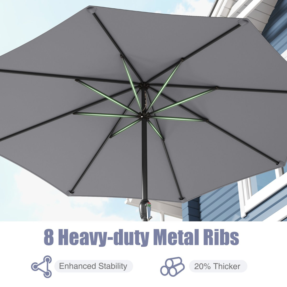 LIVSK Grote Marktplaatsparasol - Duurzaam Polyester - Geventileerd Ontwerp - Eenvoudig te Monteren - Ø 260 cm - Grijs