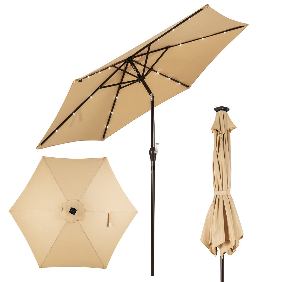 LIVSK Tuinparasol met LED-verlichting - Kantelbaar en Ruimtebesparend - 2,7 meter Diameter - Stevige Stalen Constructie - Beige