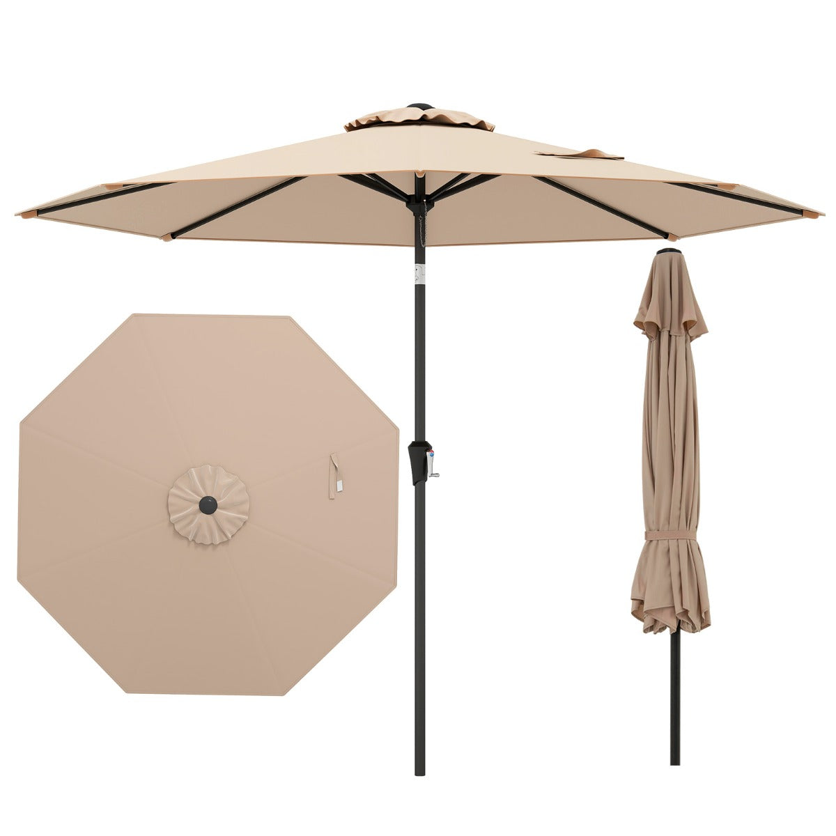 LIVSK Terrasparasol - Kantelbaar - UV-bescherming - Geventileerd - 270 cm - Stabiele Constructie - Bruin