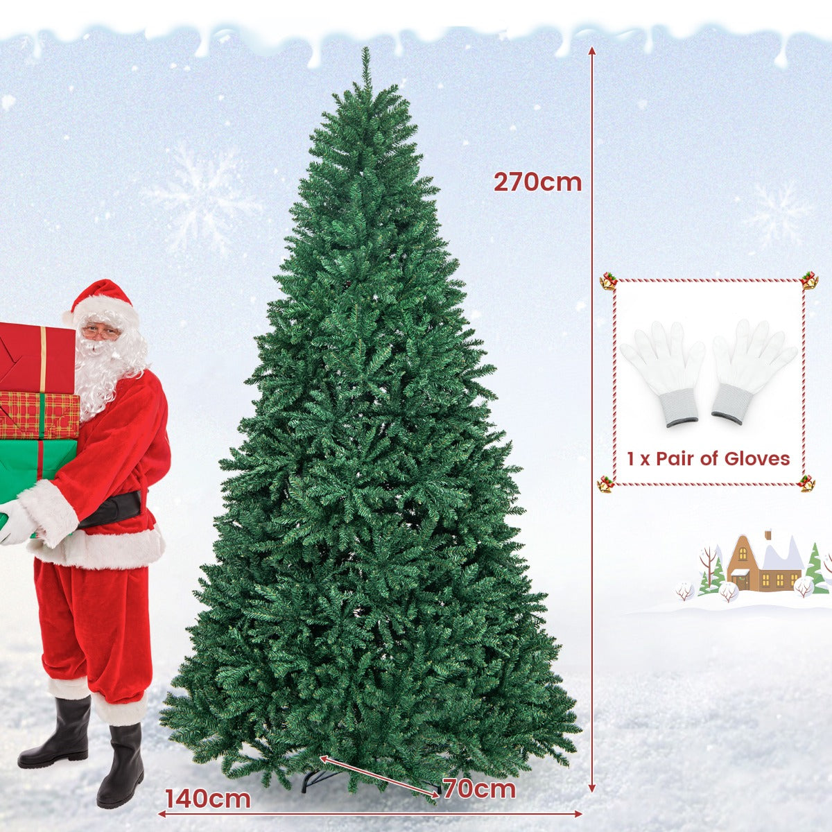 LIVSK Kunstkerstboom 270 cm - 3594 Takpunten - Brandveilig PVC - Stabiele Metalen Standaard - Opvouwbaar - Groen