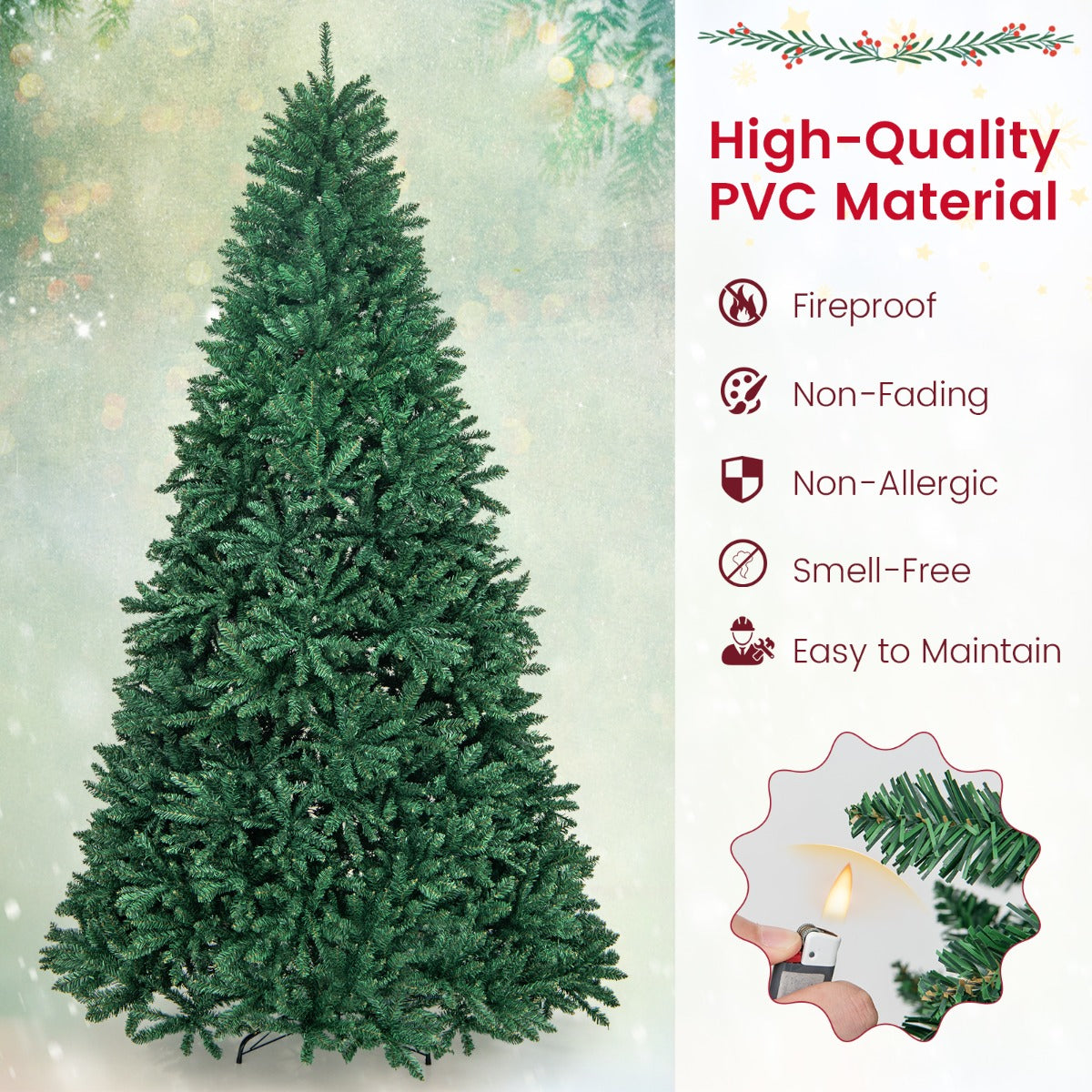 LIVSK Kunstkerstboom 270 cm - 3594 Takpunten - Brandveilig PVC - Stabiele Metalen Standaard - Opvouwbaar - Groen