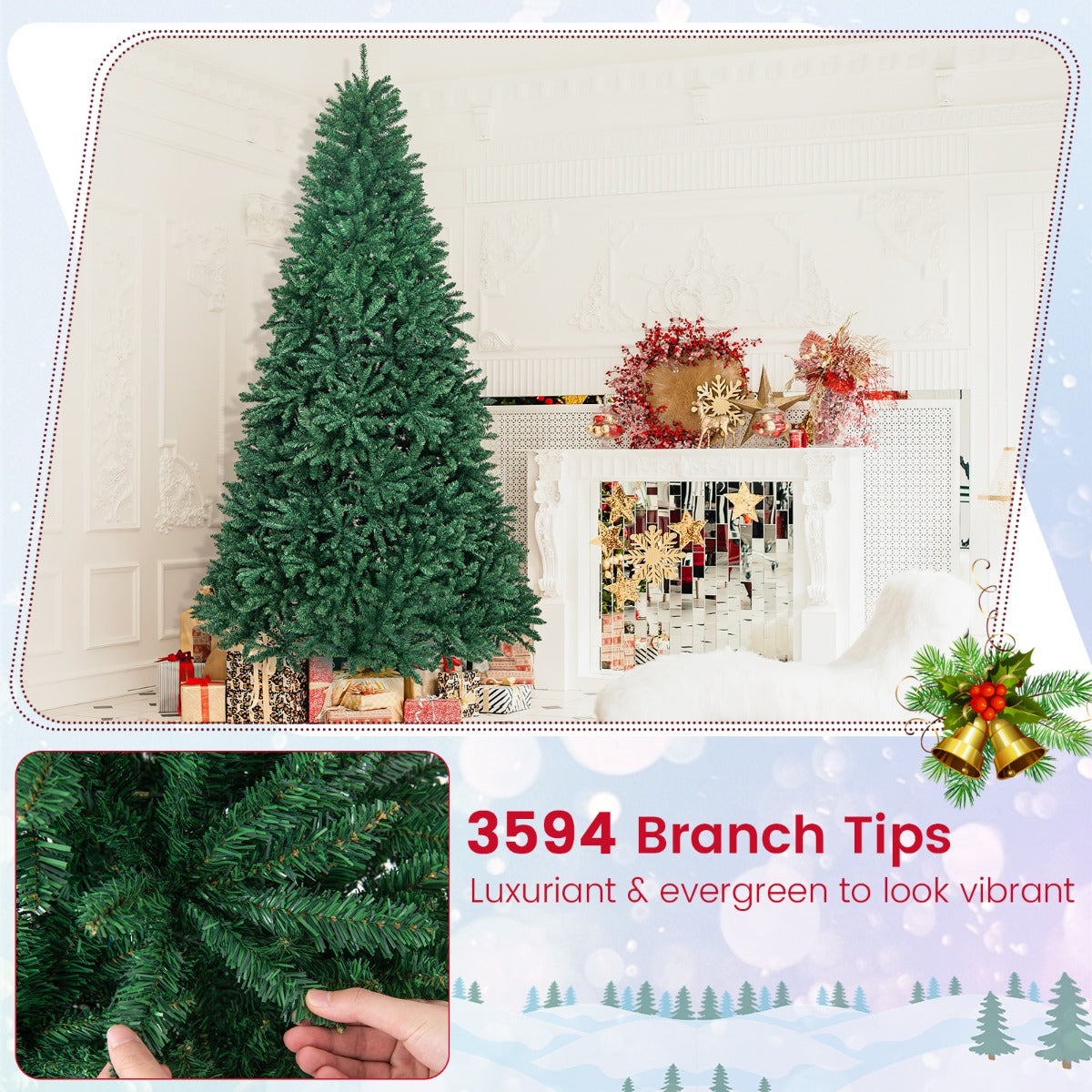 LIVSK Kunstkerstboom 270 cm - 3594 Takpunten - Brandveilig PVC - Stabiele Metalen Standaard - Opvouwbaar - Groen