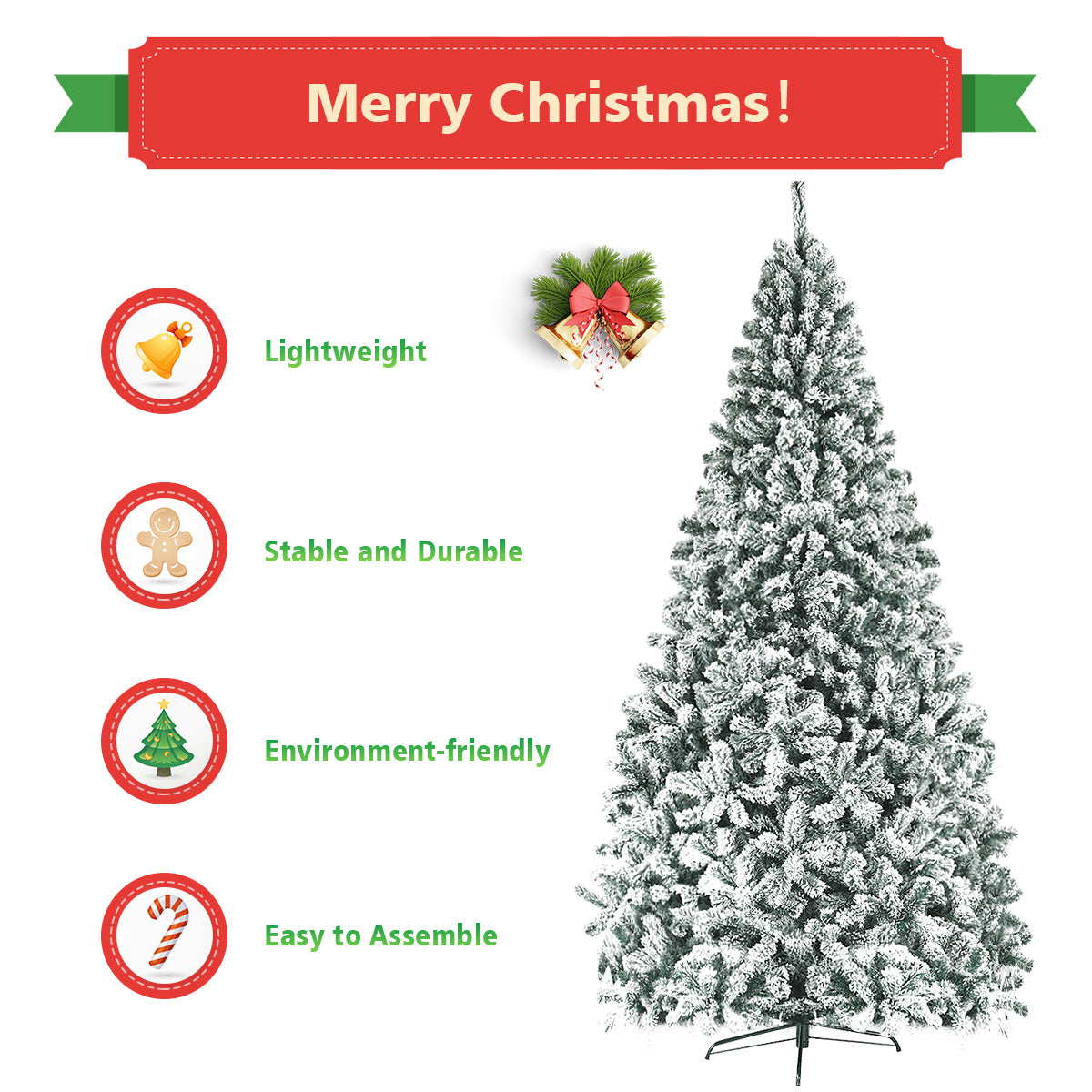 LIVSK Niet-verlichte Kunstkerstboom 270 cm - Sneeuweffect - 1010 Takpunten - Opvouwbaar - Duurzame Standaard - Groen