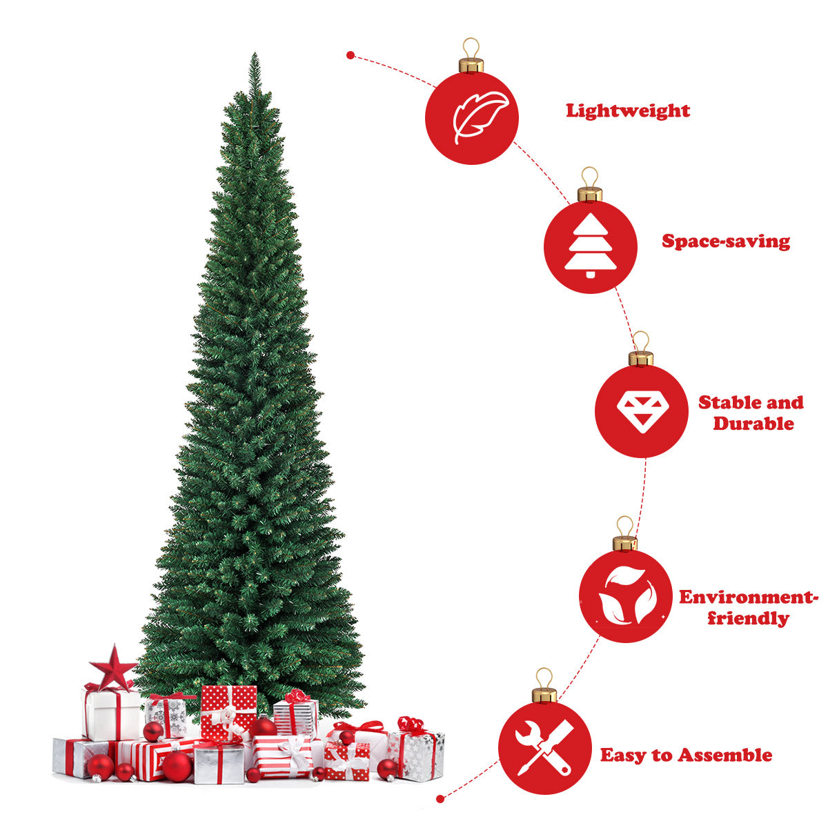 LIVSK Kunstkerstboom - Realistisch Design met 1500 Takpunten - Ruimtebesparend Potloodontwerp - Eenvoudige Montage - Groen