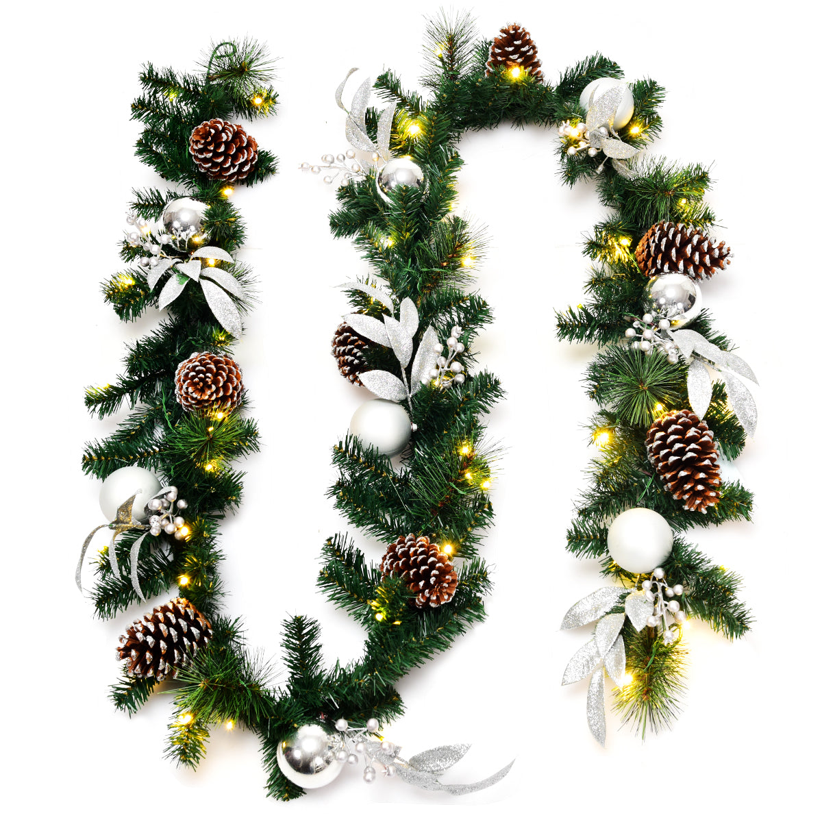 LIVSK Voorverlichte Kerstslinger - 275 cm - 50 Warm Witte LED Lampjes - Realistisch Design - Duurzaam PVC - Groen