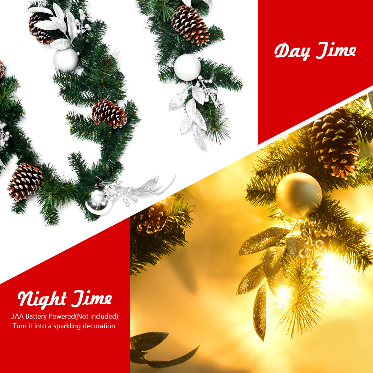 LIVSK Voorverlichte Kerstslinger - 275 cm - 50 Warm Witte LED Lampjes - Realistisch Design - Duurzaam PVC - Groen