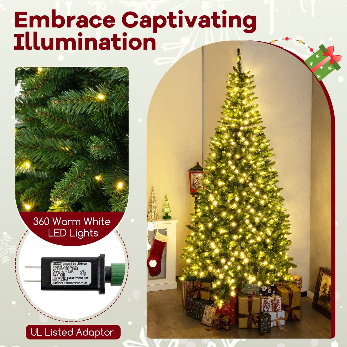 LIVSK Hoekkerstboom - 270° Ontwerp - 1137 Takken - 360 LED-lampjes - Vlamvertragend PVC - 240 cm - Groen