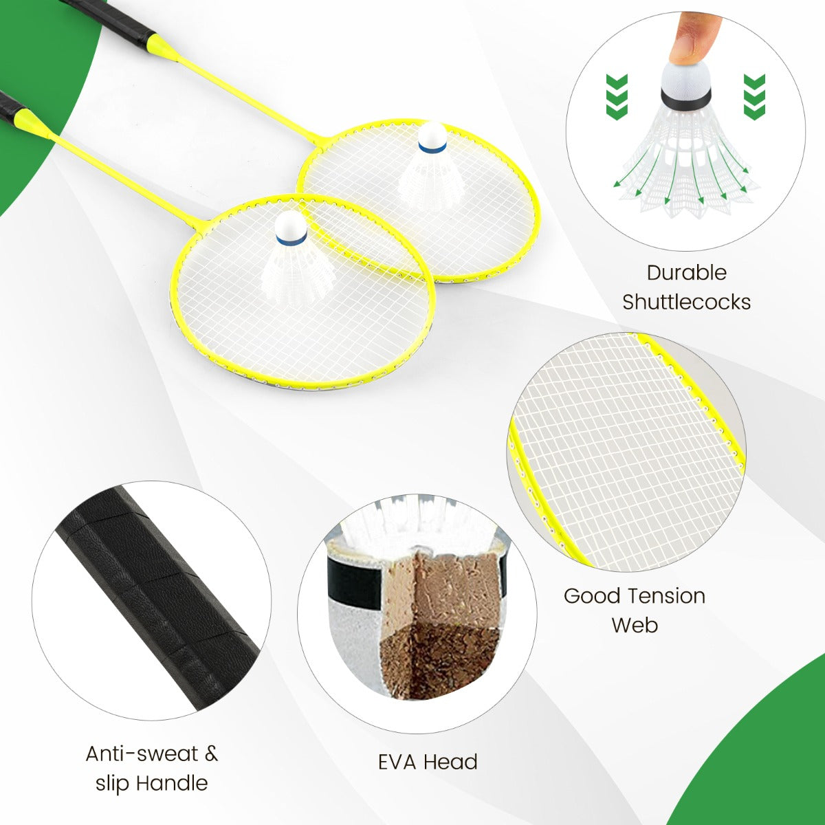 LIVSK Badmintonset - Draagbaar Net en Rackets - PE Materiaal - Eenvoudige Installatie - Tot 80 kg - Groen