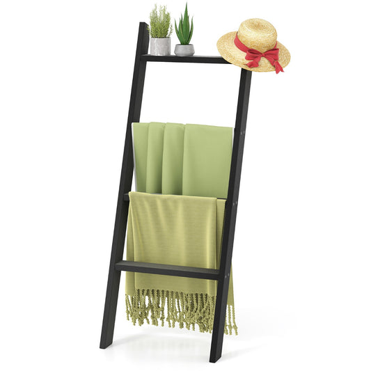 LIVSK Vierlaags Ladderrek - Wandsteunend Ontwerp - Massief Vurenhout - 50 kg per Laag - Ruimtebesparend - Zwart