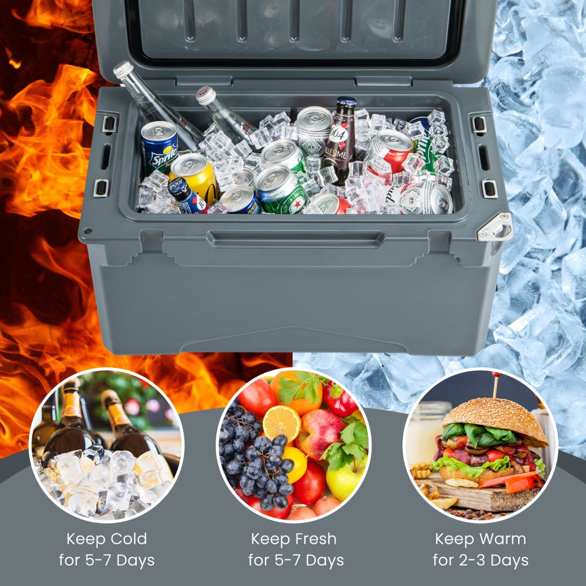 LIVSK Draagbare Koelbox - 28 L Capaciteit - 5-7 Dagen Ijsbehoud - Duurzaam Ontwerp - Inclusief Bekerhouder - Grijs