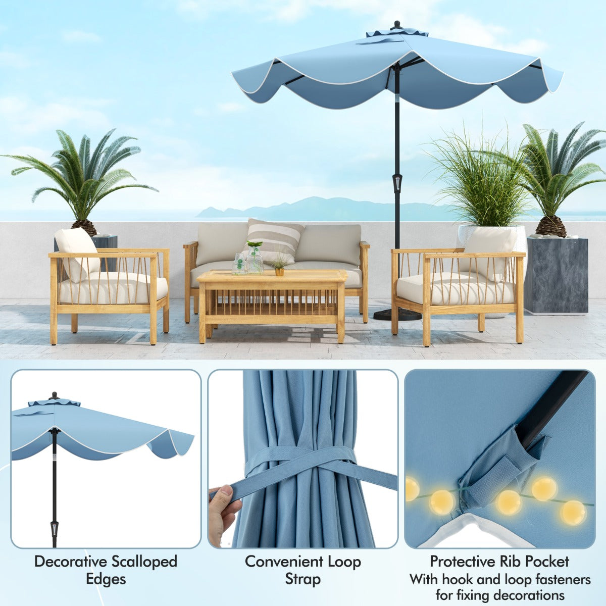 LIVSK Terrasparasol 280 cm - Kantelbaar met Zwengel - Polyester - Elegant Ontwerp - Voor Tuin en Terras - Marineblauw