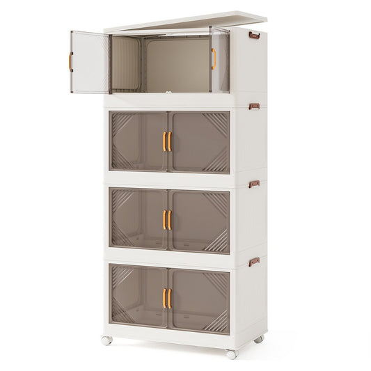 LIVSK 284L Opbergdozen met Deksel - Stapelbaar en Vouwbaar - Doorzichtige Deuren - Wielen met Vergrendeling - 65 x 39 x 36 cm -