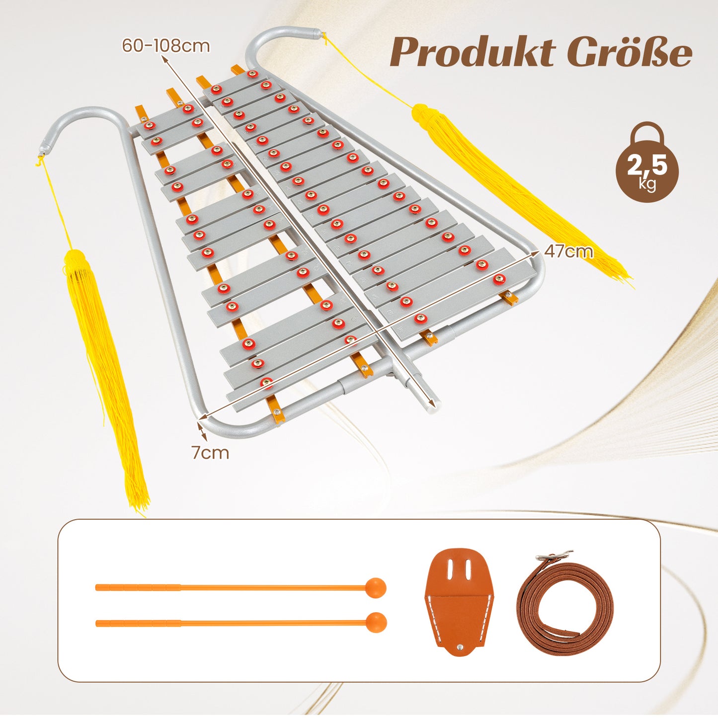 LIVSK 29-toetsen Mars-glockenspiel Xylofoon - Verstelbare Handgreep - Aluminium - Draagbaar voor Beginners - Zilver