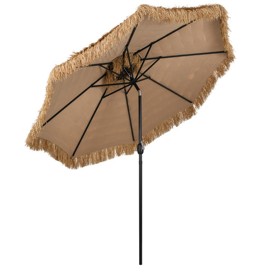 LIVSK Hula Rieten Tiki Parasol - 299 cm - Automatisch Kantelen - Ventilatieopening - Stevige Constructie - Naturel + Zwart