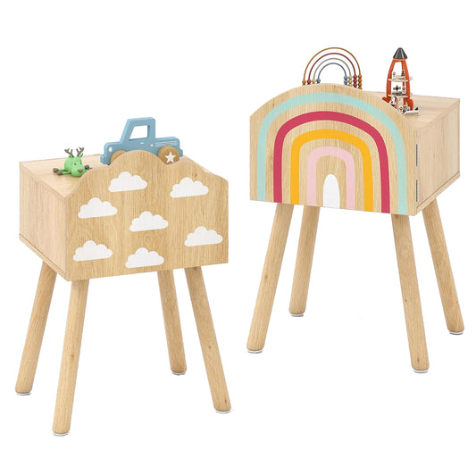 LIVSK 2-delige Nachtkastjes Set - Schattige Regenboog- en Wolkenpatronen - Veel Opbergruimte - 34 x 30 x 54 cm - Natuurlijk
