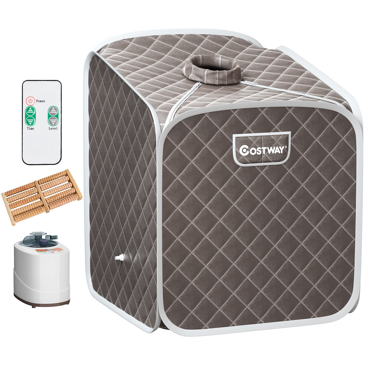 LIVSK Draagbare Stoomsauna - 9 Temperatuurniveaus - Afstandsbediening - Voetmassagerollers - Inclusief Accessoires - Grijs
