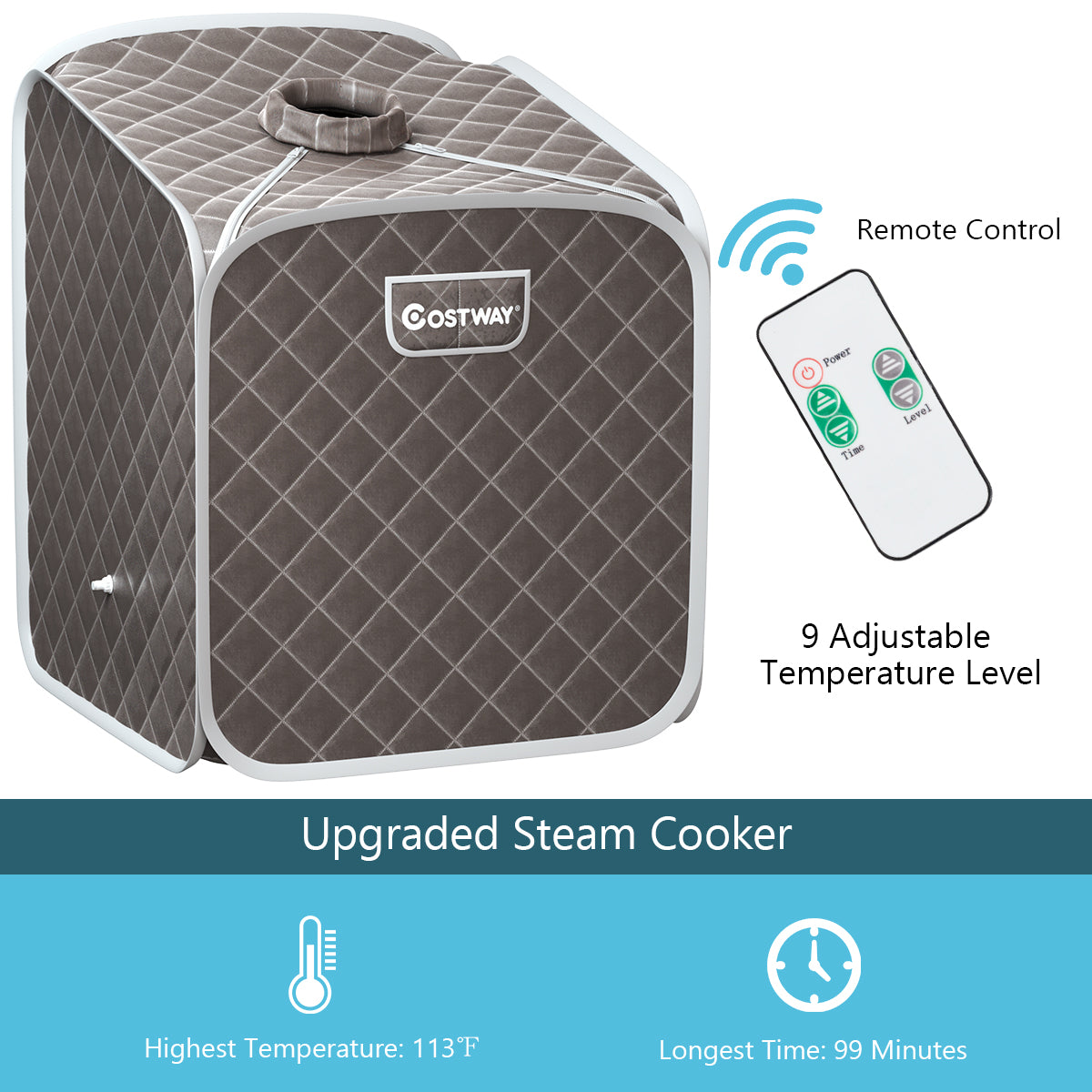 LIVSK Draagbare Stoomsauna - 9 Temperatuurniveaus - Afstandsbediening - Voetmassagerollers - Inclusief Accessoires - Grijs
