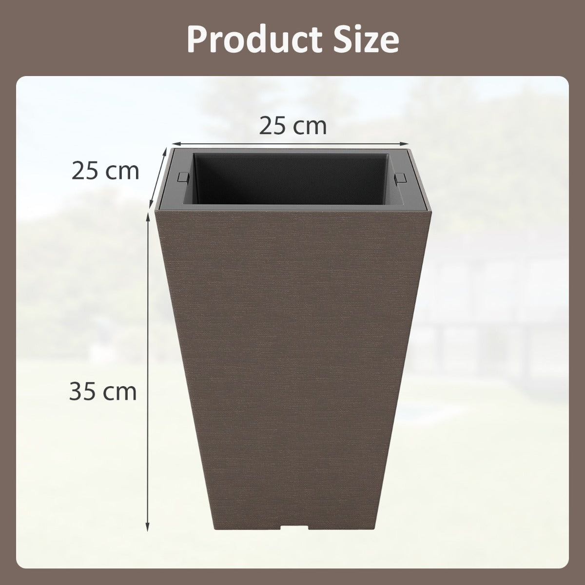 LIVSK 2-delige Set Zelfbewaterende Bloempotten - Binnenemmer met Drainagegaten - Weerbestendig PP - 25 x 25 x 35 cm - Bruin