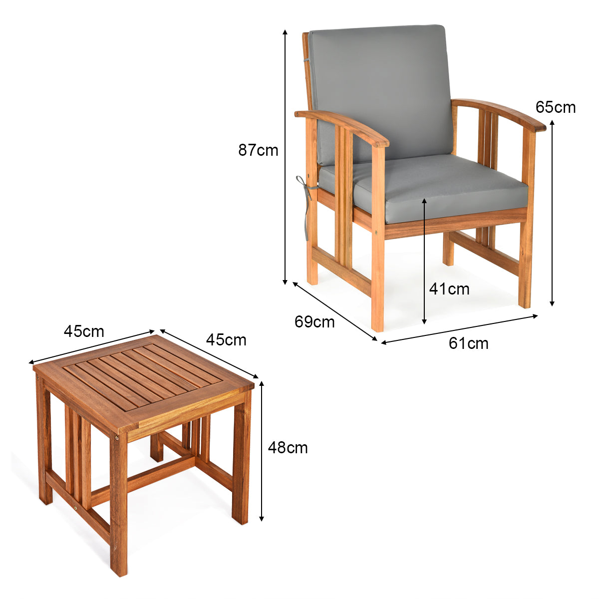 LIVSK 3-delige Meubelset - Acaciahout - Dikke Wasbare Kussens - Duurzaam en Ergonomisch - Tot 180 kg - Teakhout