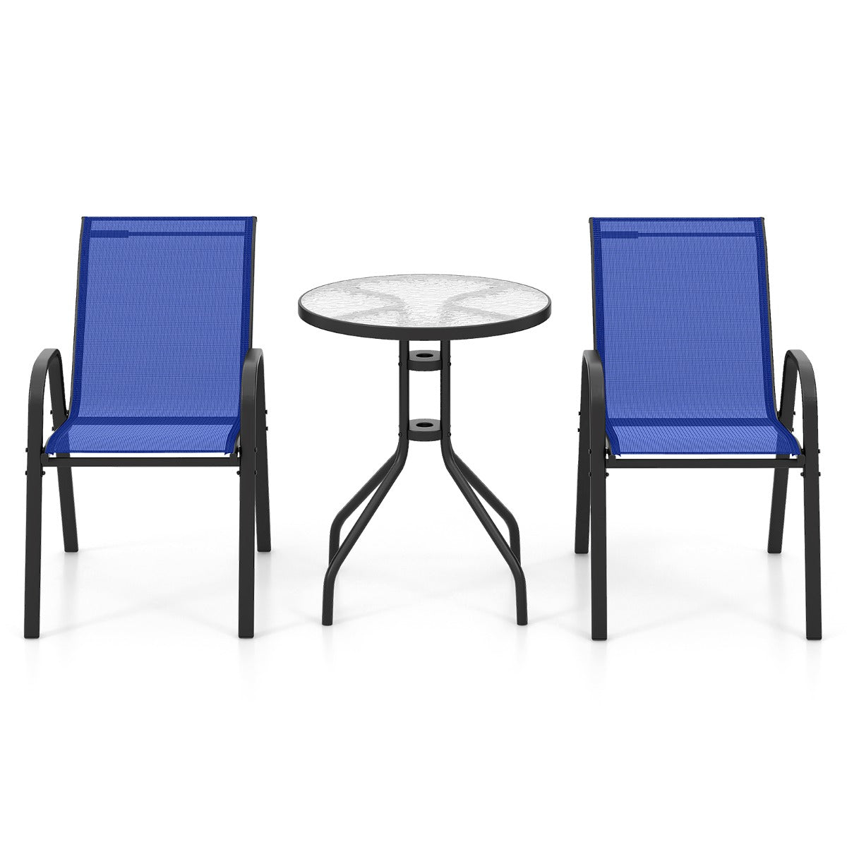 LIVSK 3-delige Bistroset - 2 Comfortabele Stoelen en Salontafel - Roestvrijstalen Frame - Sneldrogende Stof - Blauw