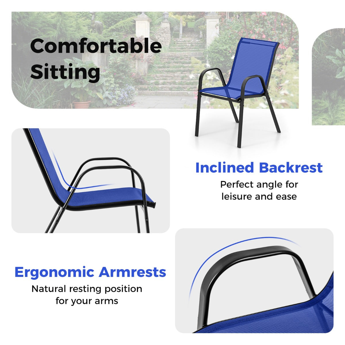 LIVSK 3-delige Bistroset - 2 Comfortabele Stoelen en Salontafel - Roestvrijstalen Frame - Sneldrogende Stof - Blauw