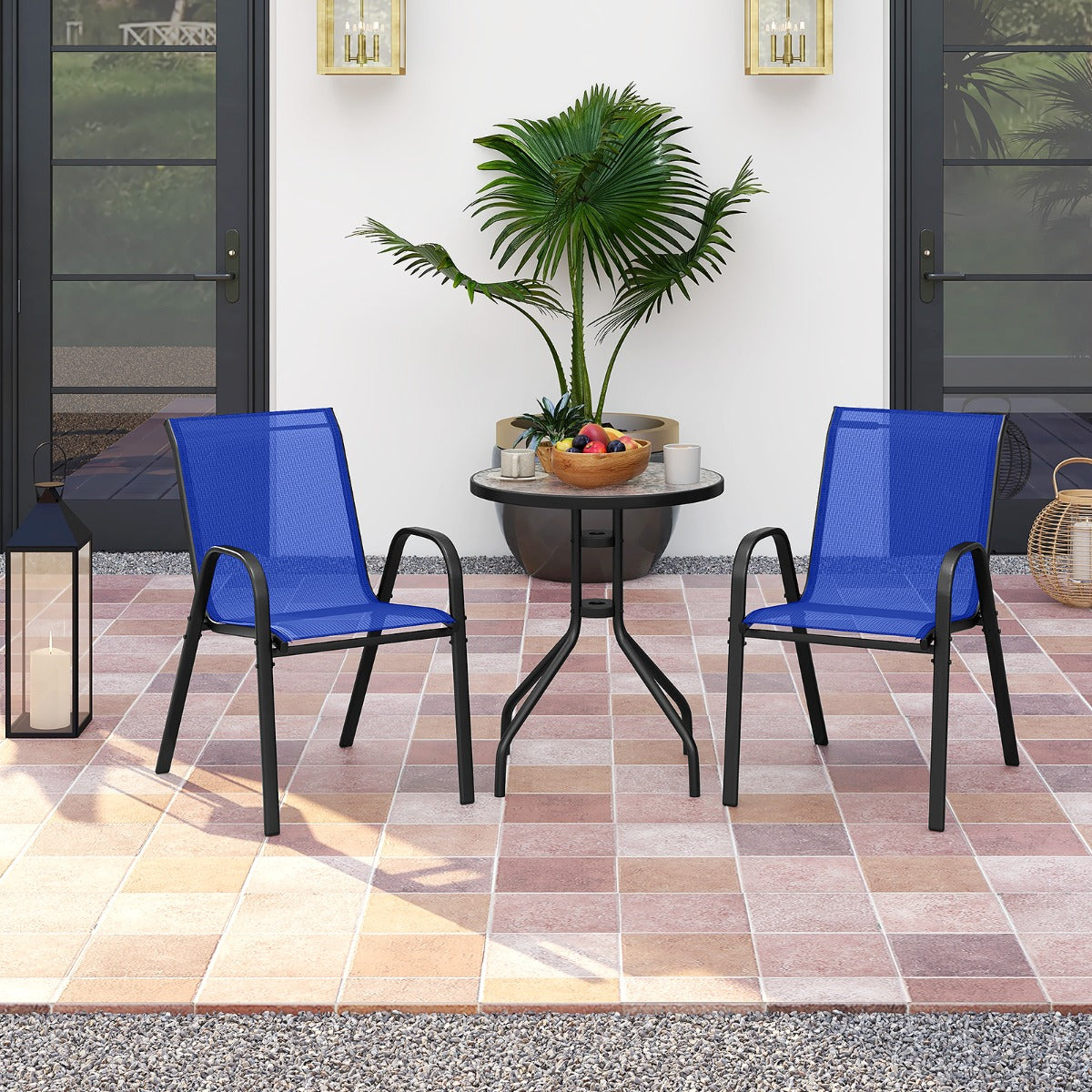 LIVSK 3-delige Bistroset - 2 Comfortabele Stoelen en Salontafel - Roestvrijstalen Frame - Sneldrogende Stof - Blauw