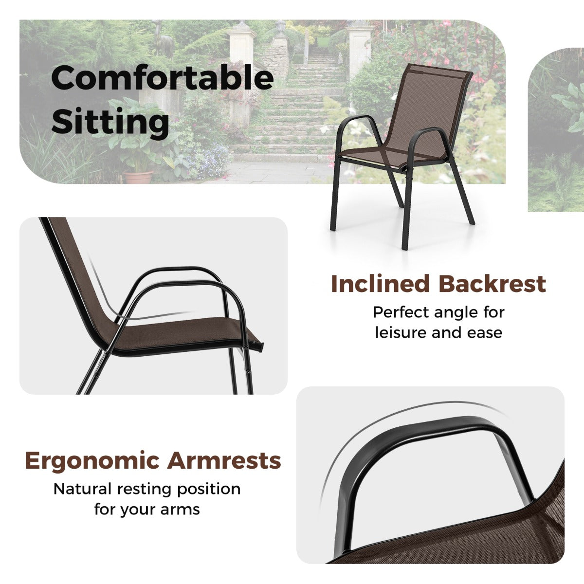 LIVSK Buitenbistroset - 3-delig - Comfortabele Stoelen - Gehard Glazen Tafel - Weerbestendig - Bruin