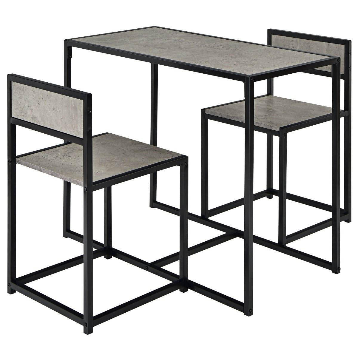 LIVSK 3-delige Tafel- en Stoelenset - Ruimtebesparend - Duurzaam Hout en Staal - Eenvoudig Onderhoud - Grijs