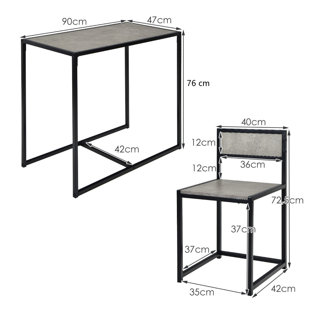 LIVSK 3-delige Tafel- en Stoelenset - Ruimtebesparend - Duurzaam Hout en Staal - Eenvoudig Onderhoud - Grijs