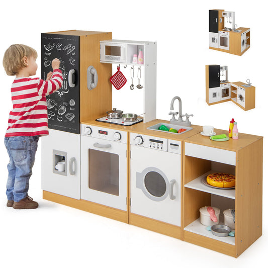 LIVSK Kinderkeukenset 3-delig - Interactieve Geluiden en Lichten - Inclusief Wasmachine en Kast - Voor Kinderen vanaf 3 jaar -