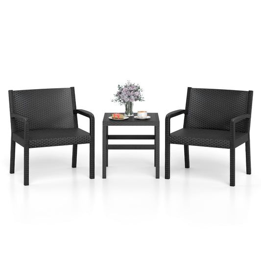 LIVSK 3-delige tuinmeubelset - Waterbestendig PP - Ergonomische stoelen tot 150 kg - Inclusief bijzettafel 50 cm - Zwart