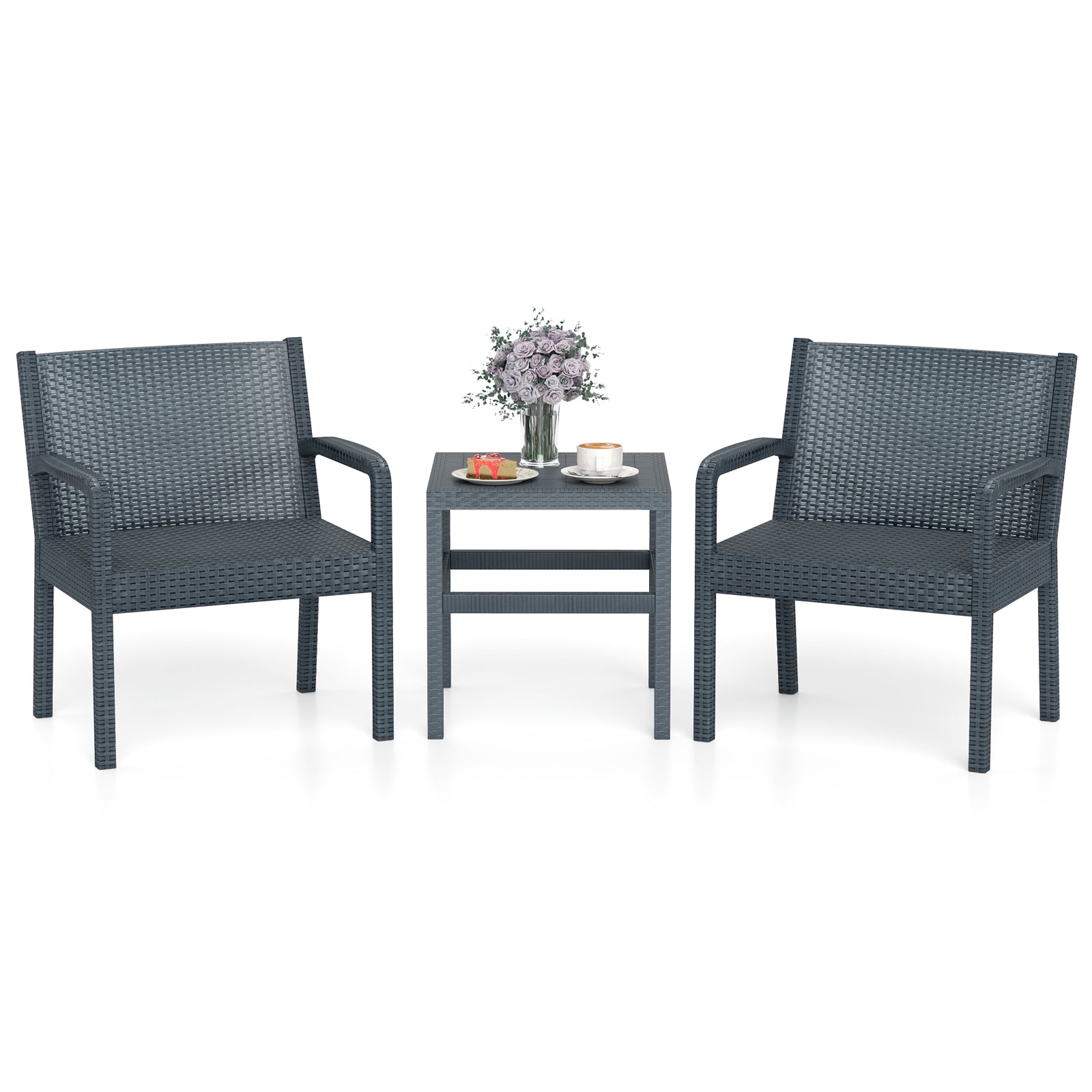 LIVSK 3-delige Tuinmeubelset - Waterbestendig PP - Ergonomische Stoelen - Bijzettafel - Tot 150 kg - Grijs