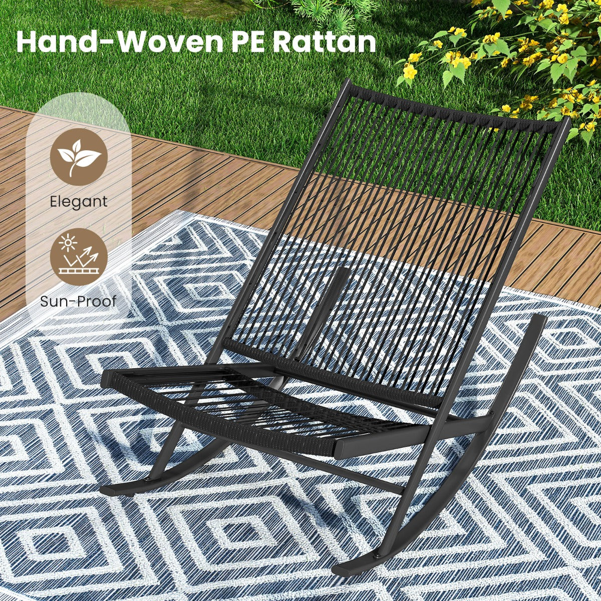 LIVSK Schommelende Terras-Bistroset - 3-delig - Hoogwaardig PE-rattan - Comfortabele Kussens - Voor Tuin en Terras - Beige