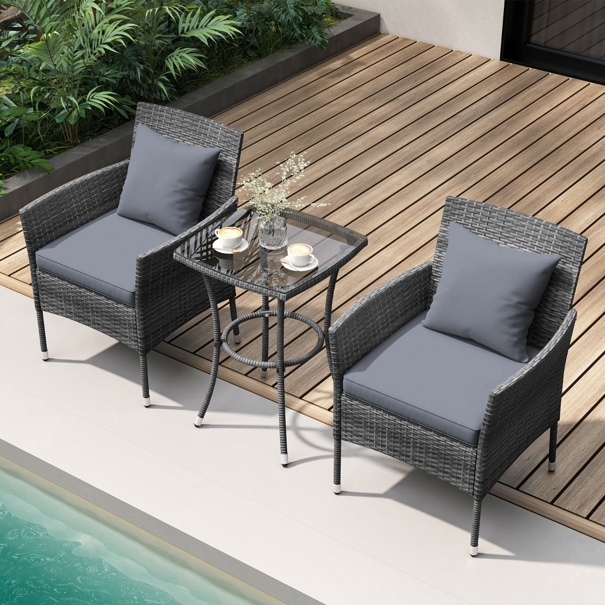 LIVSK Terrasmeubelset - 3-delig - Gevoerde Stoelen met Afneembare Hoezen - Stevig Metalen Frame - Weerbestendig - Gemêleerd Grijs
